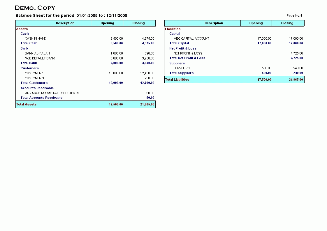 Comparative Balance Sheet (Format 2)