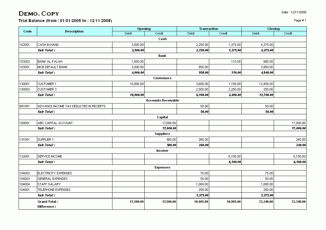 6-Column Working Trial Balance