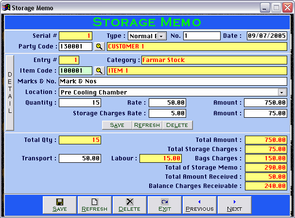 Item Receive Inward Storage Token