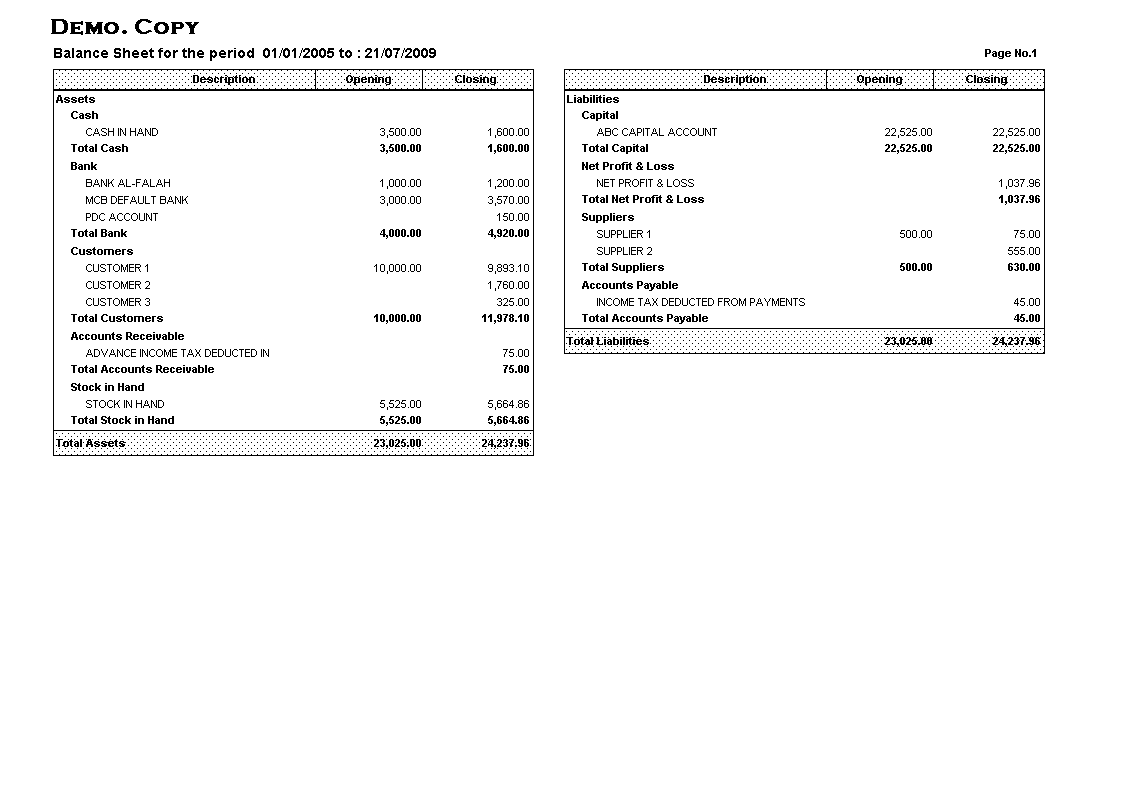 Financial Balance Sheet Statement