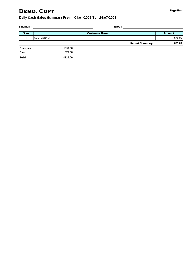 Daily Cash & Route Sales Summary