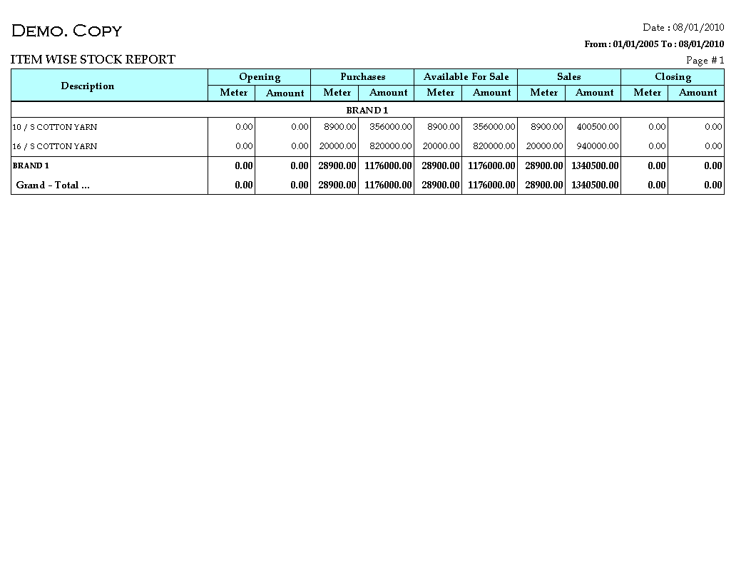 Bales & Bags Valued Stock Position