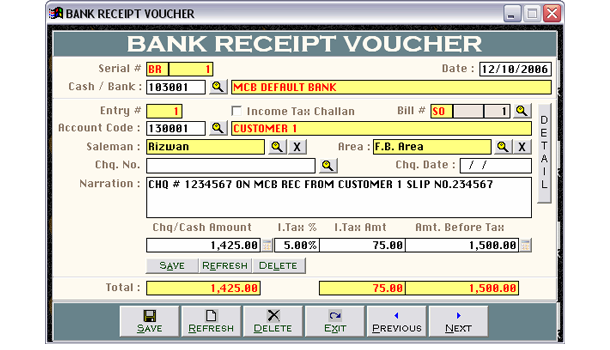Bank Receipt Voucher