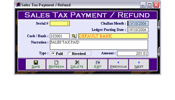 Sales Tax Payment / Refund