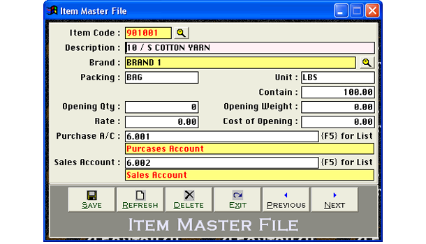 Items Master File