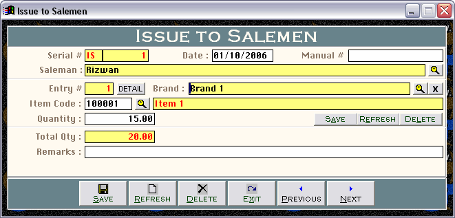 Issue to Salemen