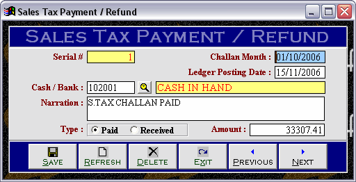 Sales Tax Payment / Refund