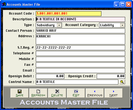 Accounts Master File
