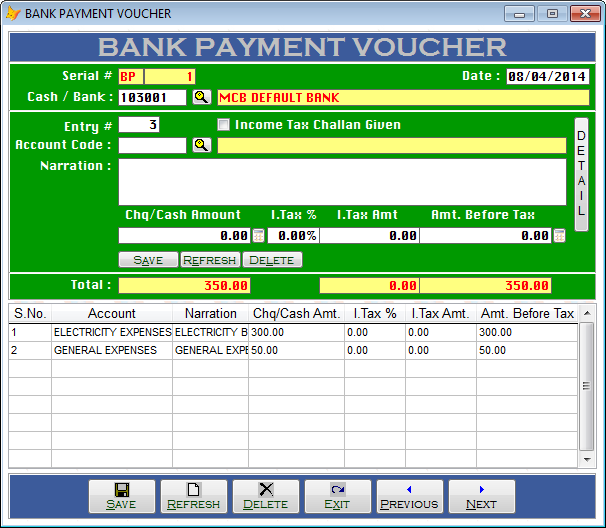Bank Payment Vouchers Report