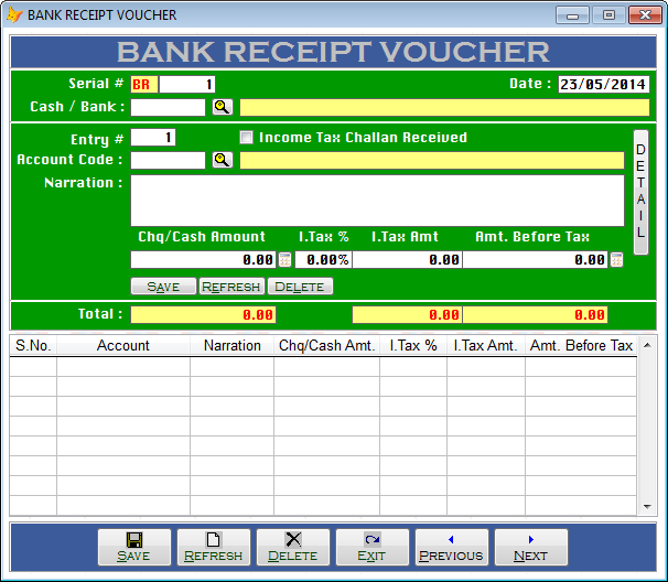 Bank Receipt Vouchers Report