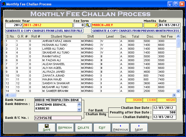 Monthly Fee Challan