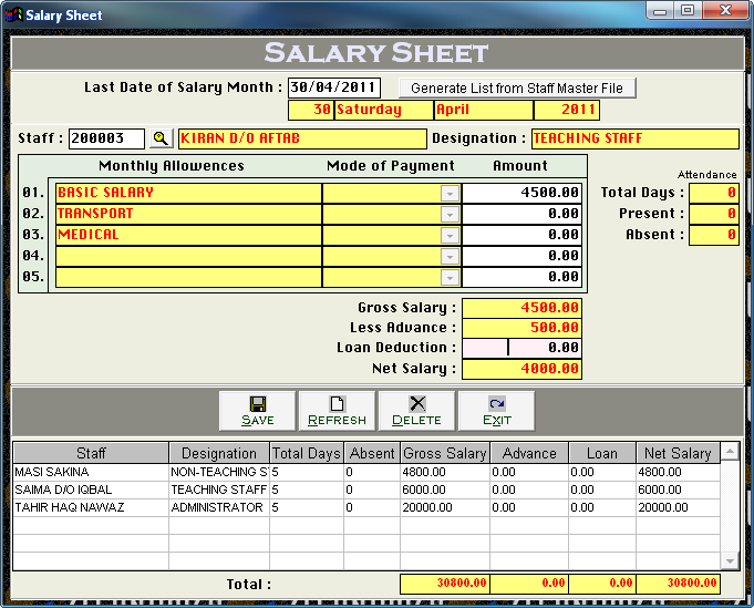 Salary Sheet