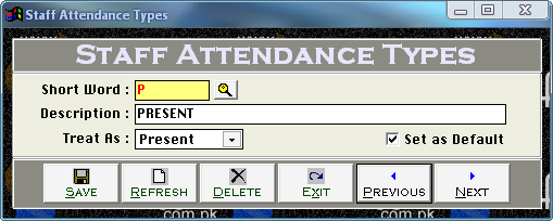 Staff Attendance Types