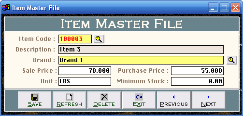 Item Master File