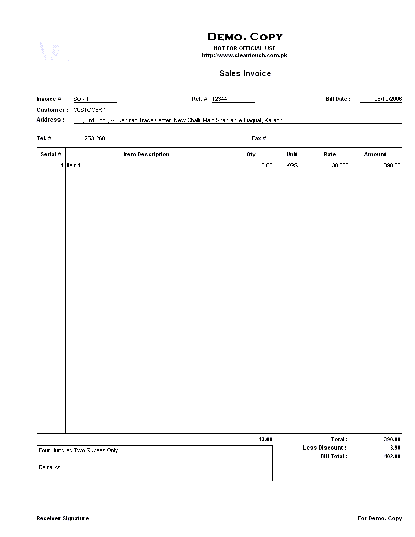 Sales Invoice Printout (Full Page)